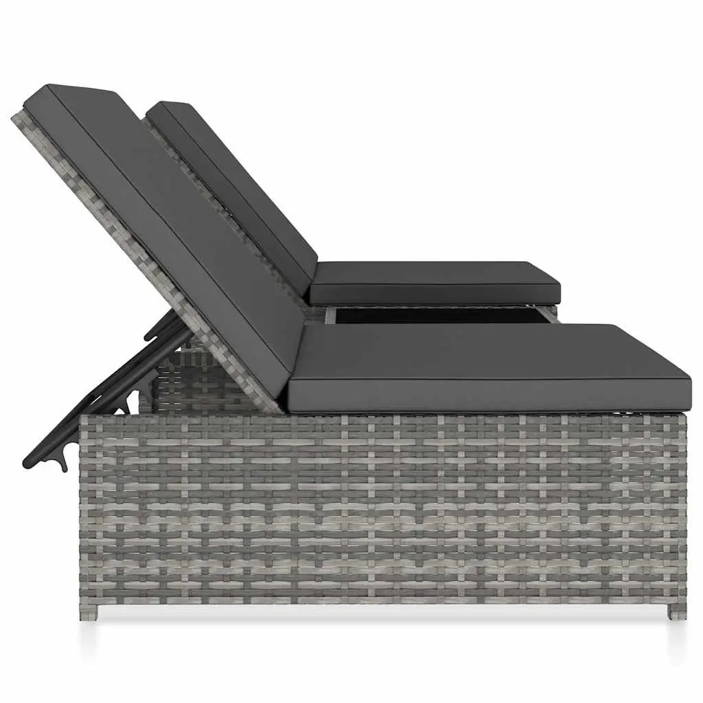 Reclining Garden Chairs 2pcs Grey Poly Rattan Outdoor Lounge Set with Table