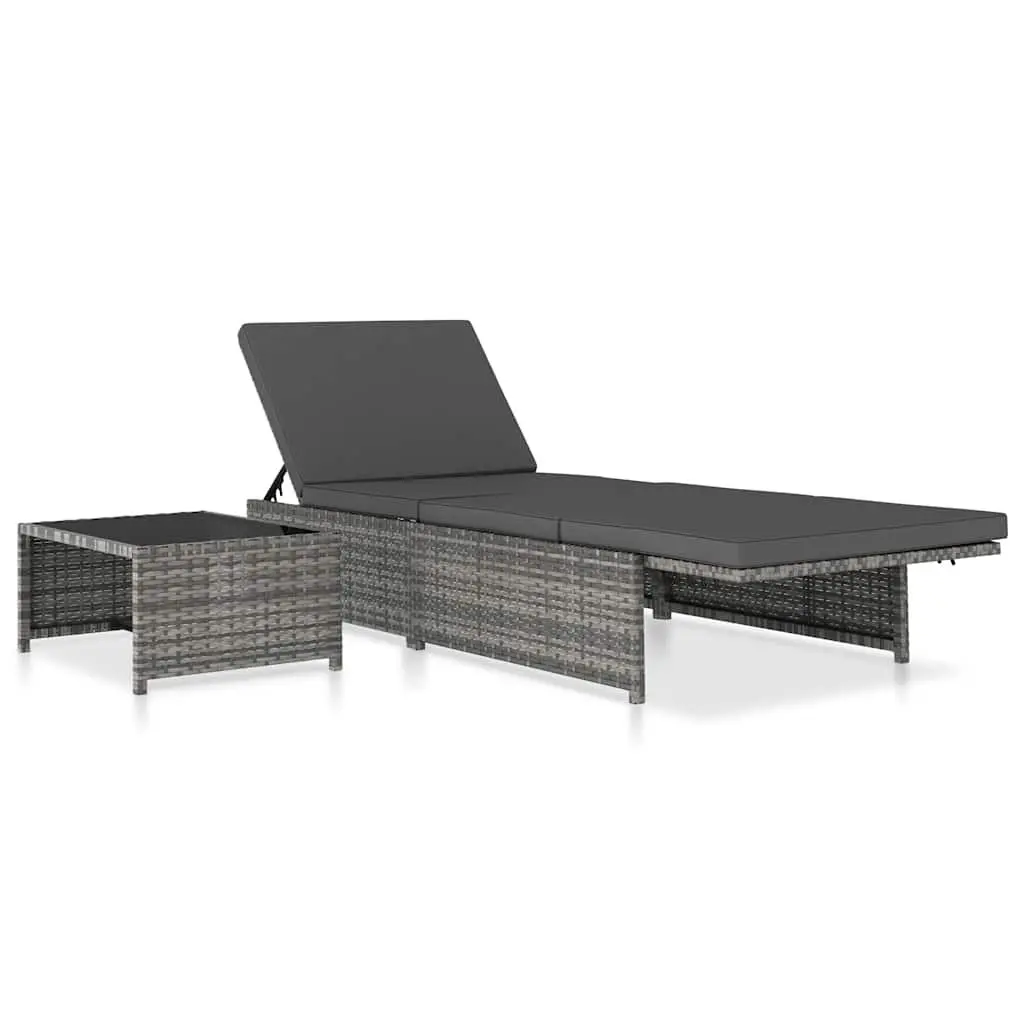 Reclining Garden Chairs 2pcs Grey Poly Rattan Outdoor Lounge Set with Table