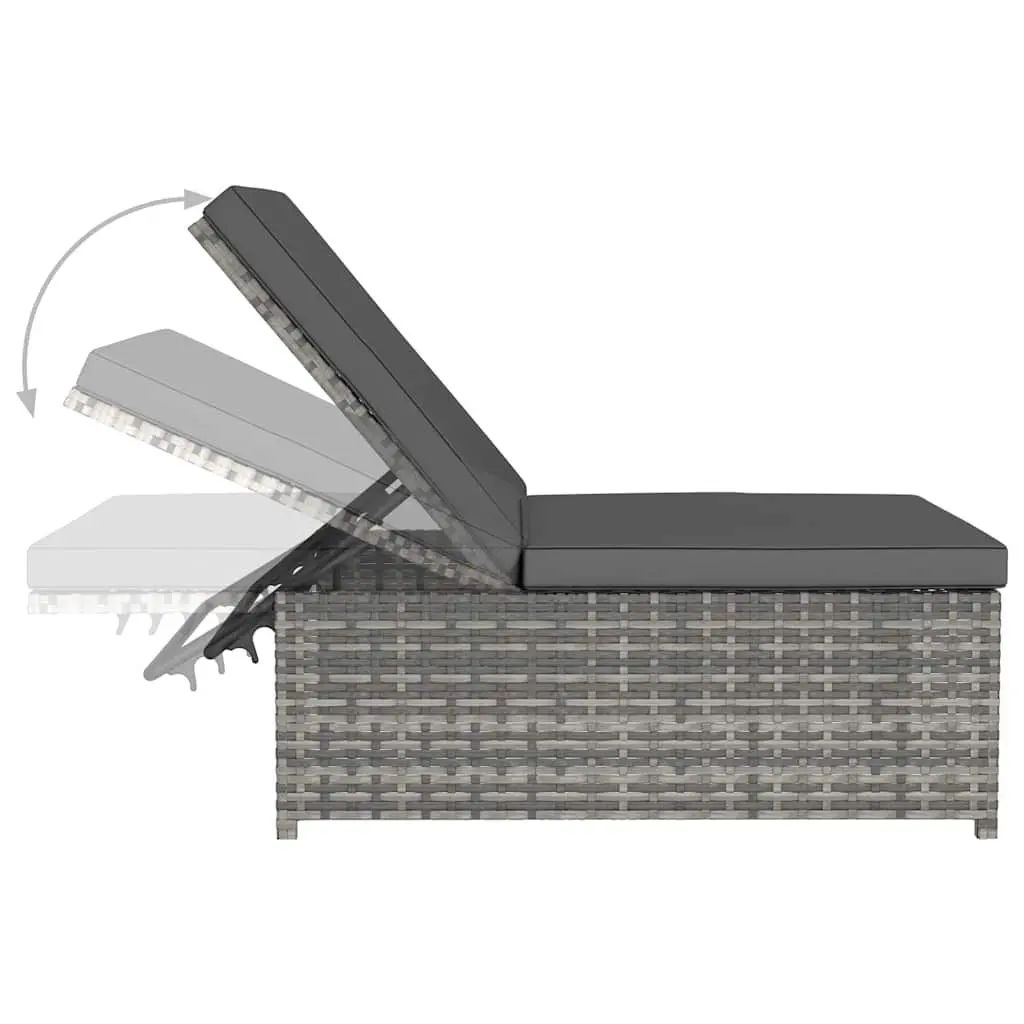 Reclining Garden Chairs 2pcs Grey Poly Rattan Outdoor Lounge Set with Table