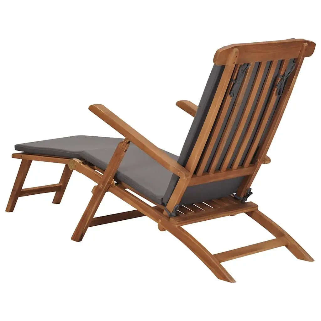 Deck Chair Grey Reclining Backrest with Cushion