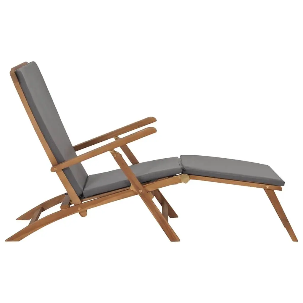 Deck Chair Grey Reclining Backrest with Cushion