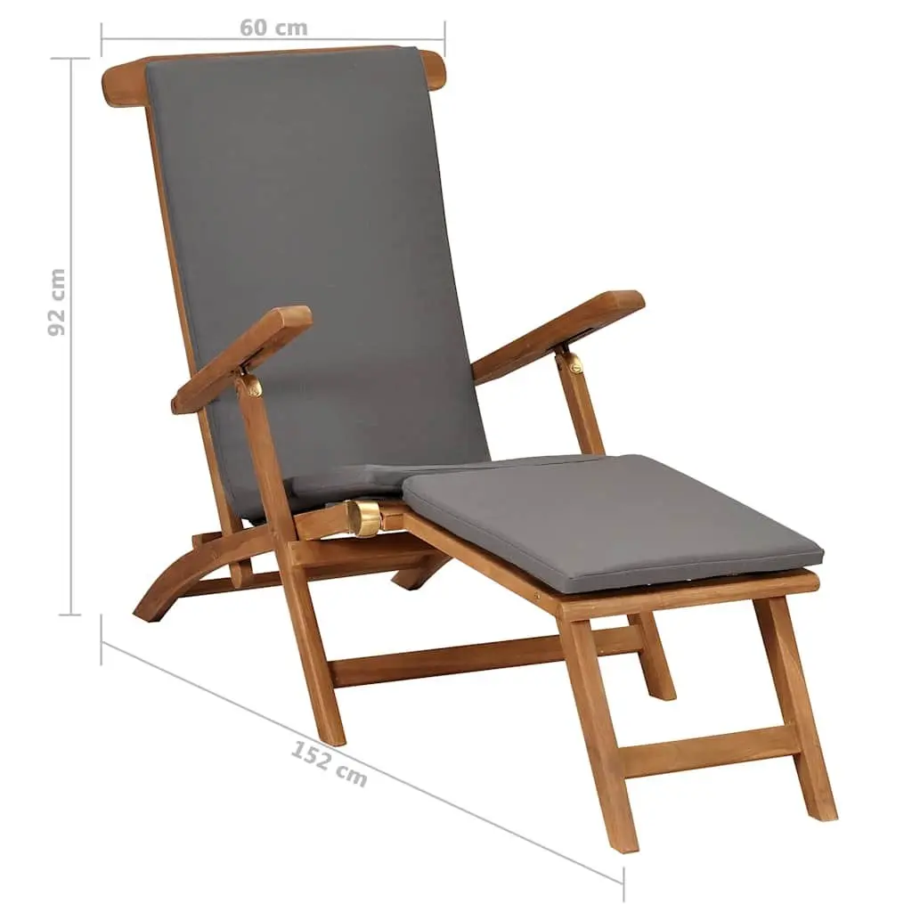 Deck Chair Grey Reclining Backrest with Cushion