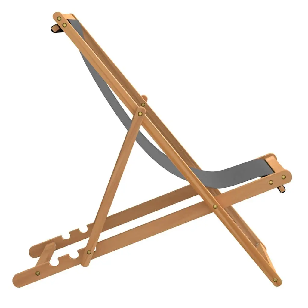 Folding Beach Chair Teak Wood Grey Adjustable Outdoor Garden Lounge Seat