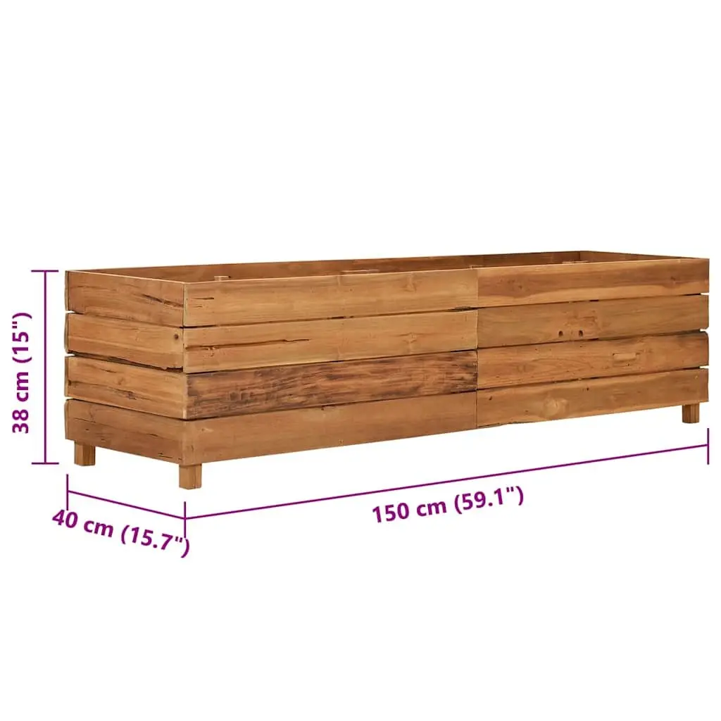 Raised Garden Bed Planter Recycled Teak Wood 150x40x38cm Steel Legs Outdoor