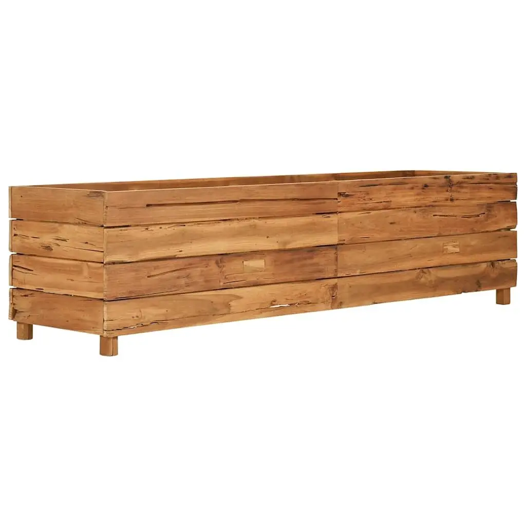 Raised Garden Bed Planter Recycled Teak Wood 150x40x38cm Steel Legs Outdoor
