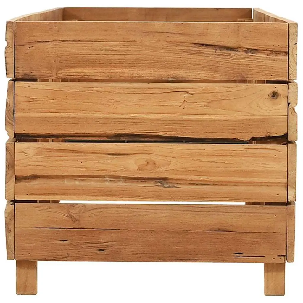 Raised Garden Bed Planter Recycled Teak Wood 150x40x38cm Steel Legs Outdoor