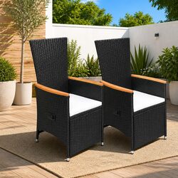 Reclining Outdoor Garden Chairs 2 pcs Black Poly Rattan with Cushions Patio