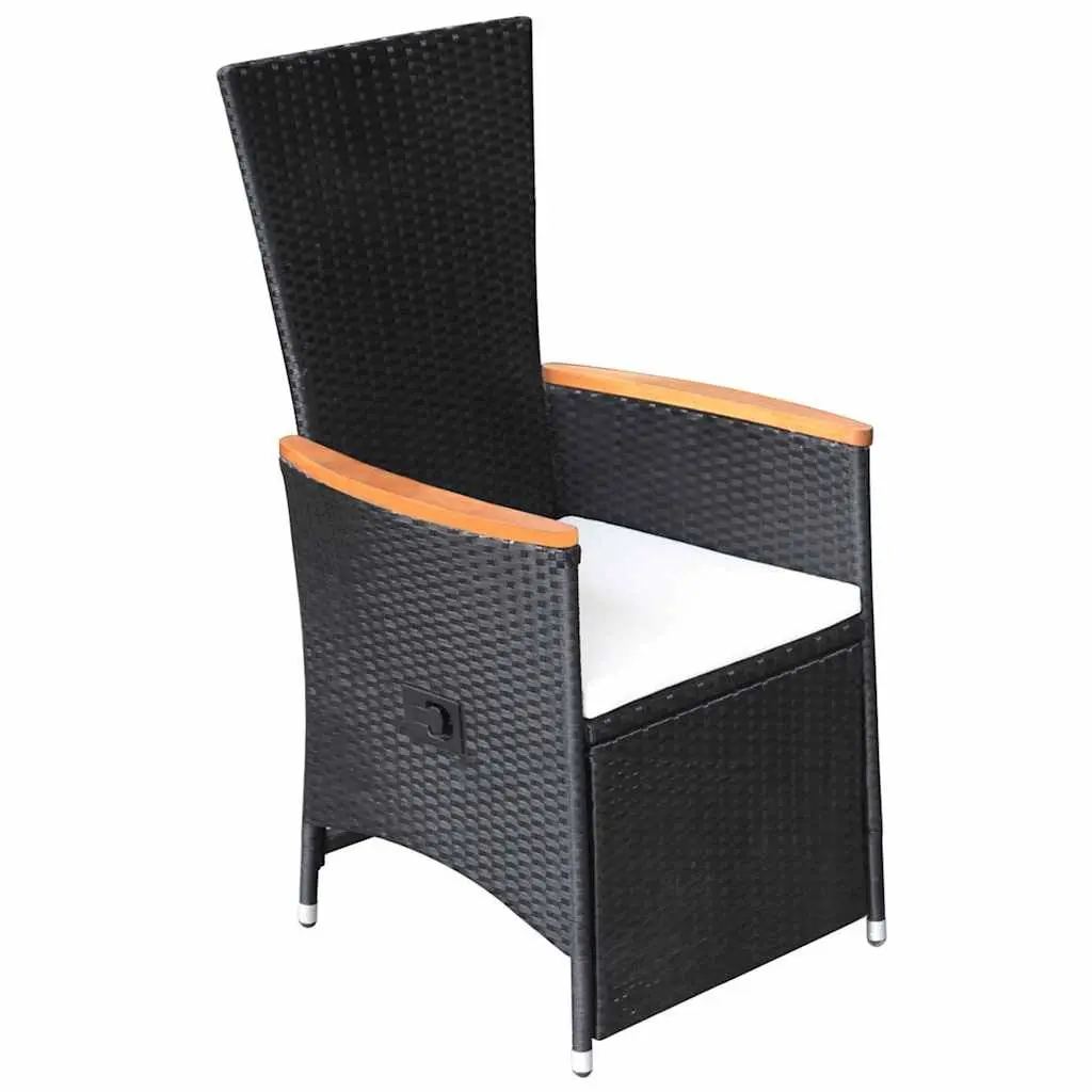 Reclining Outdoor Garden Chairs Adjustable Black Poly Rattan with Cushions 2 Piece