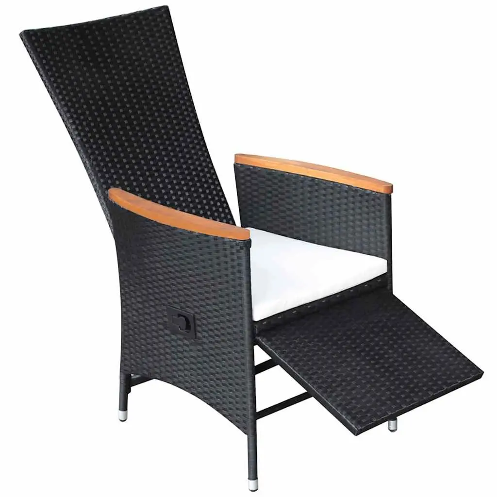 Reclining Outdoor Garden Chairs Adjustable Black Poly Rattan with Cushions 2 Piece