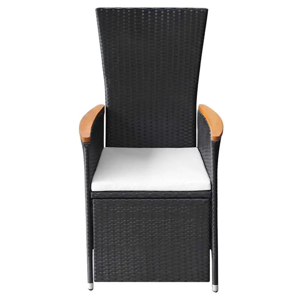 Reclining Outdoor Garden Chairs Adjustable Black Poly Rattan with Cushions 2 Piece