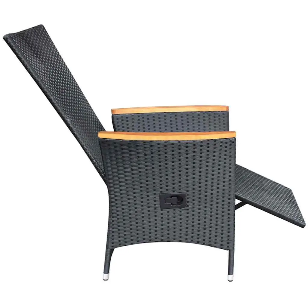 Reclining Outdoor Garden Chairs Adjustable Black Poly Rattan with Cushions 2 Piece