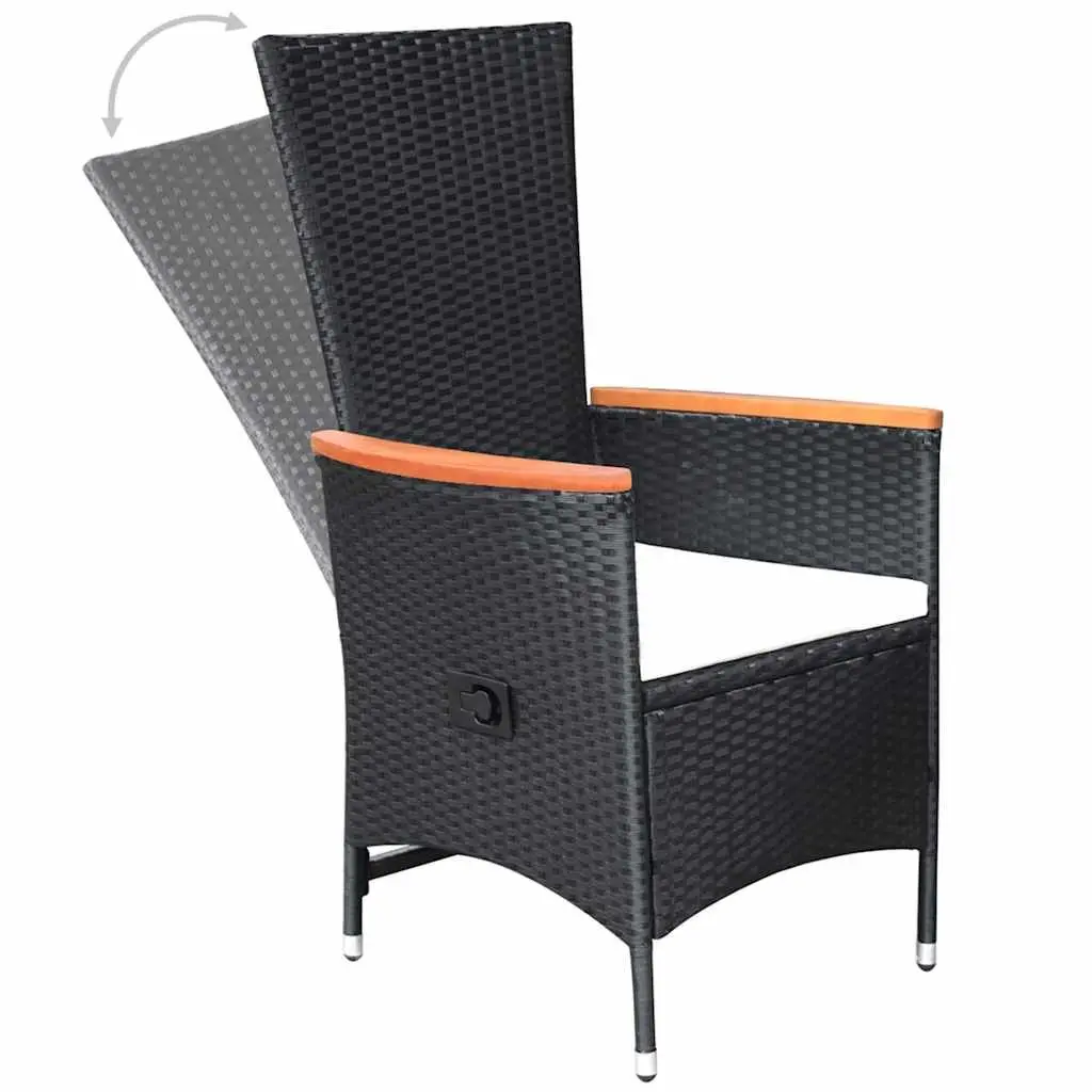 Reclining Outdoor Garden Chairs Adjustable Black Poly Rattan with Cushions 2 Piece