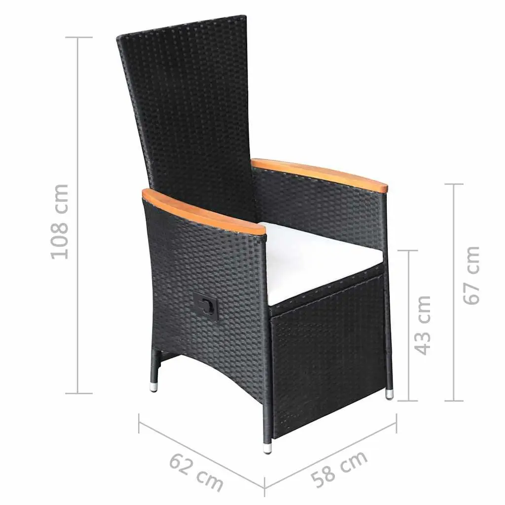 Reclining Outdoor Garden Chairs Adjustable Black Poly Rattan with Cushions 2 Piece