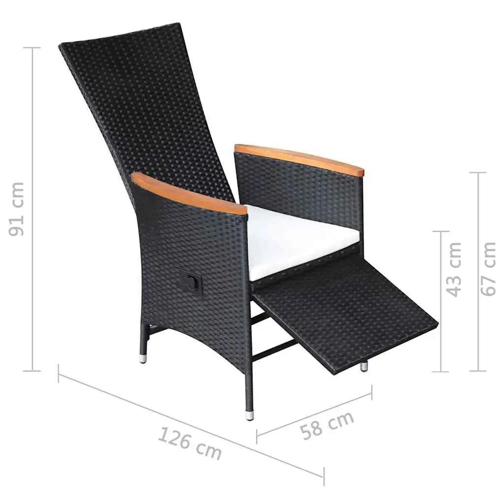 Reclining Outdoor Garden Chairs Adjustable Black Poly Rattan with Cushions 2 Piece