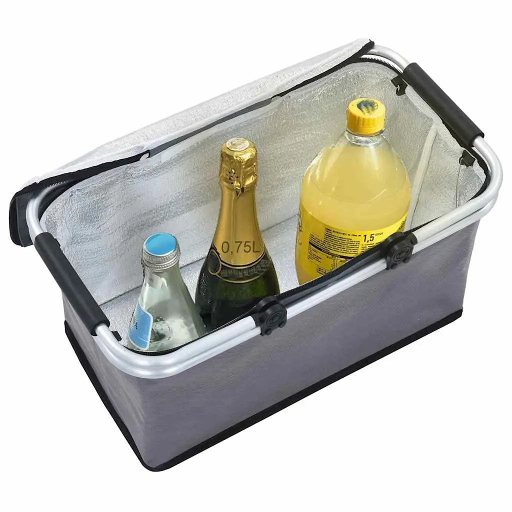 Foldable Insulated Cool Bag Grey 46x27x23 cm Portable Food Beverage Cooler