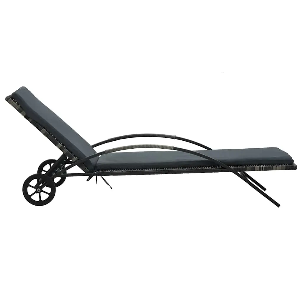 Sun Lounger Rattan Outdoor Patio Reclining Chair Adjustable Backrest Anthracite
