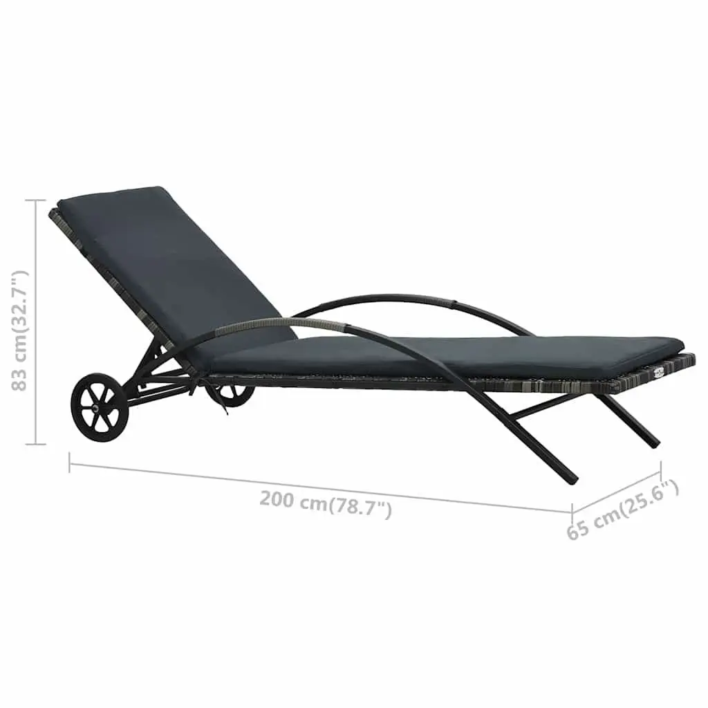 Sun Lounger Rattan Outdoor Patio Reclining Chair Adjustable Backrest Anthracite