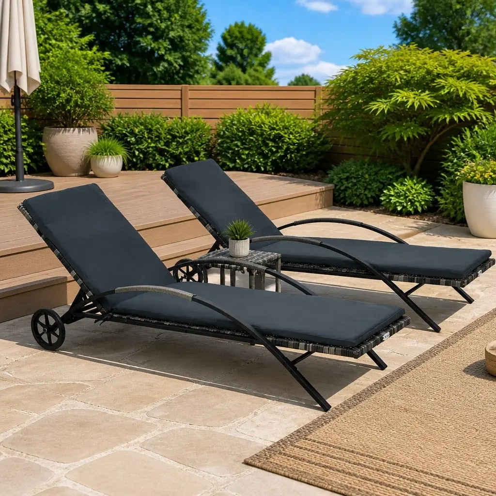 Sun Lounger Set Adjustable Backrests 2 Piece Poly Rattan Garden Patio Outdoor Furniture Anthracite