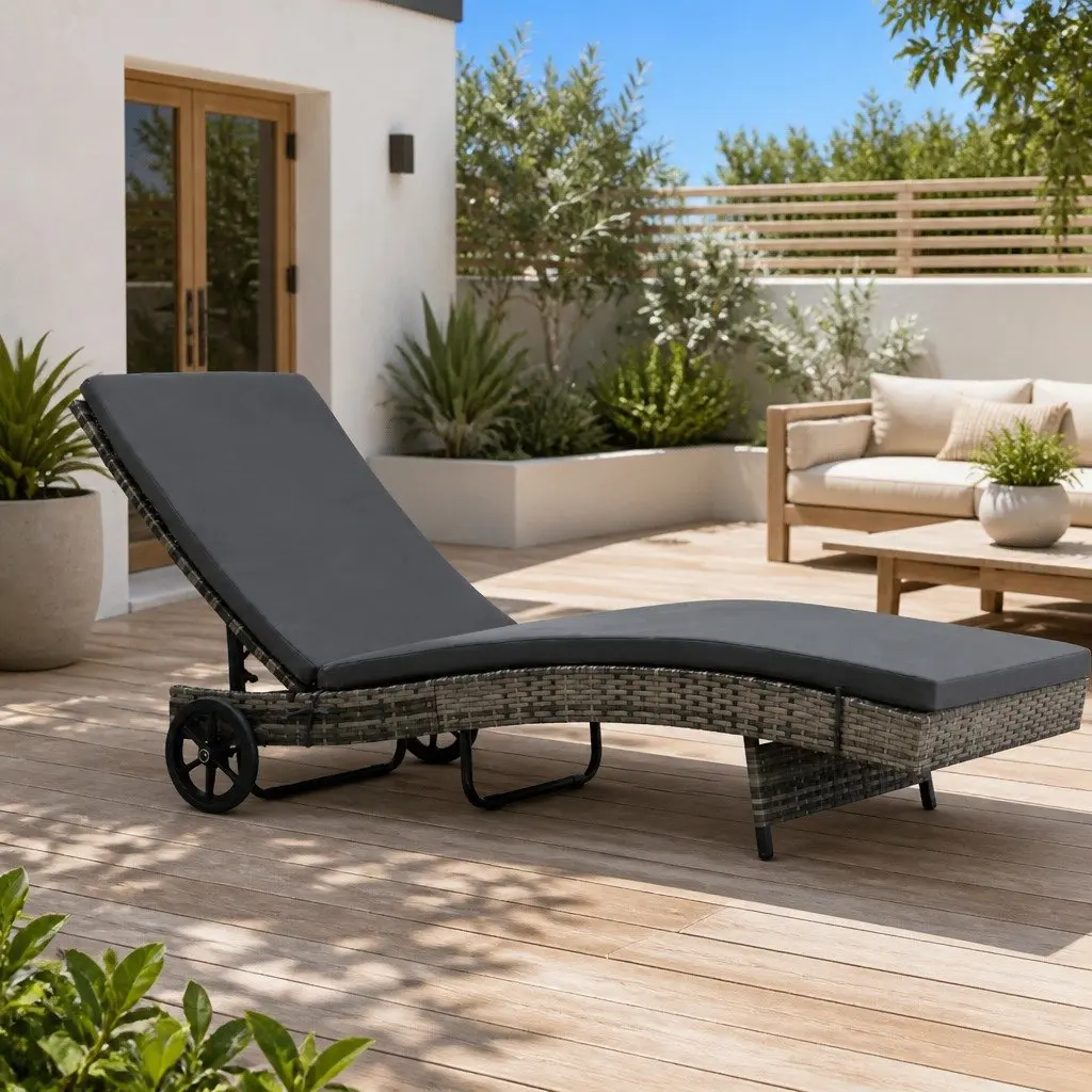 Sun Lounger Adjustable Backrest with Wheels Anthracite