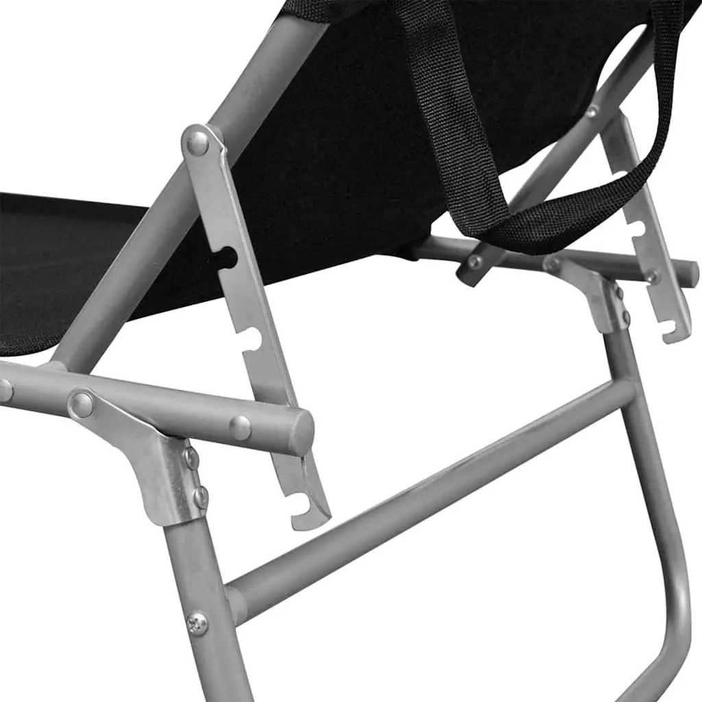 Sun Lounger with Canopy Adjustable Backrest Folding Outdoor Seating Black