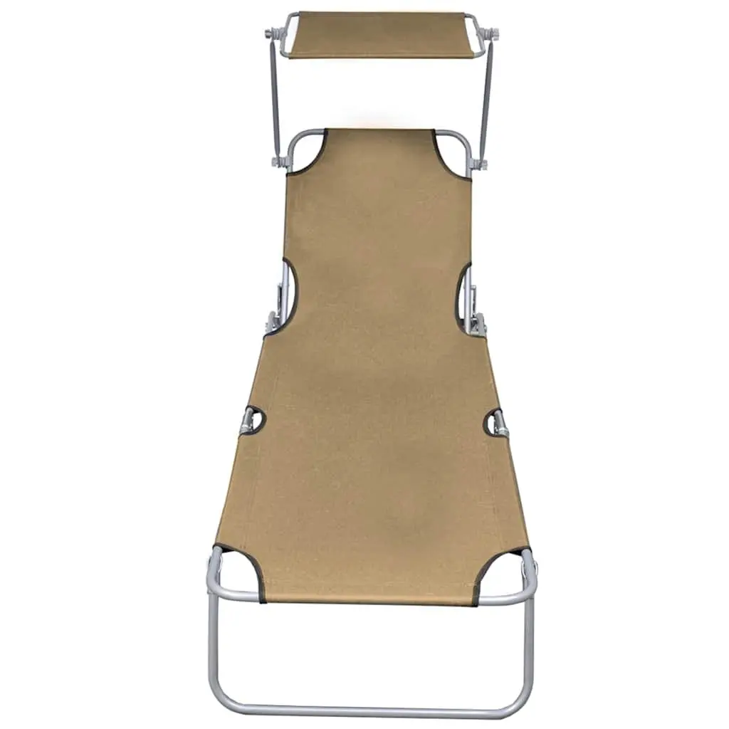 Sun Lounger with Canopy Outdoor Folding Adjustable Backrest Taupe Garden Patio