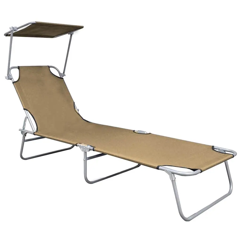 Sun Lounger with Canopy Outdoor Folding Adjustable Backrest Taupe Garden Patio