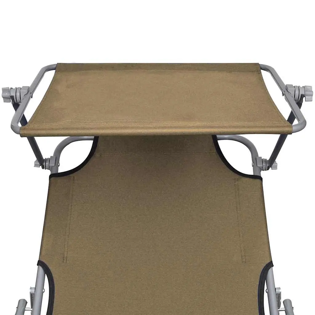 Sun Lounger with Canopy Outdoor Folding Adjustable Backrest Taupe Garden Patio