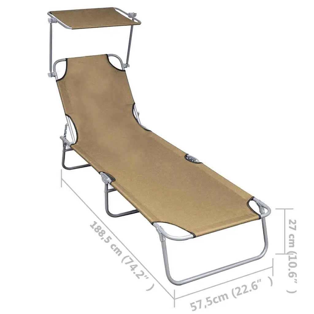 Sun Lounger with Canopy Outdoor Folding Adjustable Backrest Taupe Garden Patio