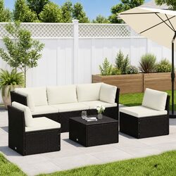 Outdoor Lounge Set 4 Piece Garden Patio Seating Poly Rattan with Cushions Brown