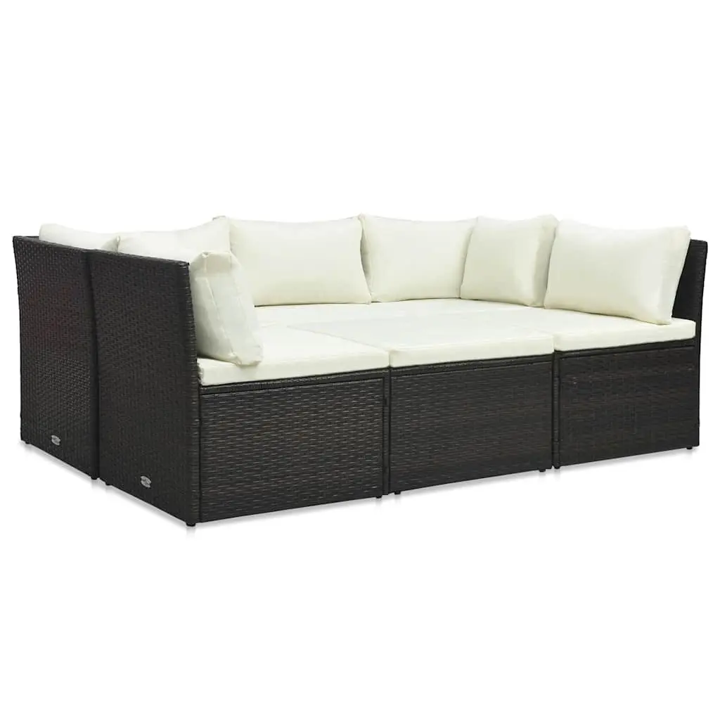 Outdoor Lounge Set Poly Rattan 4 Piece Garden Patio Seating with Cushions Brown