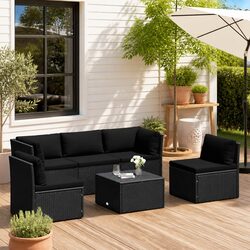 Outdoor Lounge Set 4 Piece Poly Rattan Garden Patio Furniture with Cushions