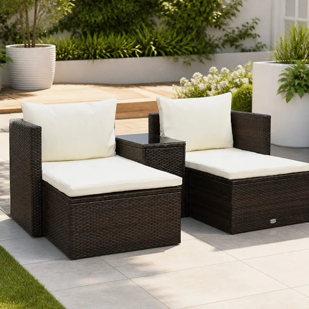 Garden Lounge Set 5 Piece Outdoor Furniture Poly Rattan Brown with Cushions