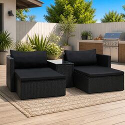5 Piece Outdoor Garden Lounge Set Black Poly Rattan Patio Furniture with