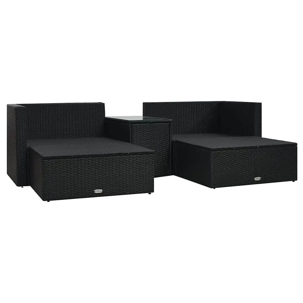 5 Piece Outdoor Garden Lounge Set Black Weather-Resistant PE Rattan Patio Furniture