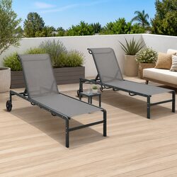 Sun Loungers Set 2 pcs Grey Textilene Outdoor Garden Patio Lounger with Table