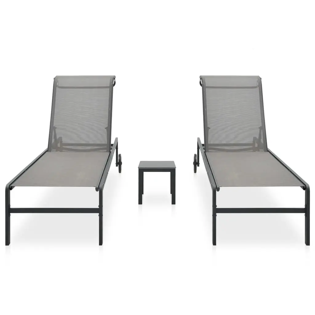 Sun Loungers Set 2 pcs Grey Textilene Adjustable Backrest Outdoor Garden Patio Furniture