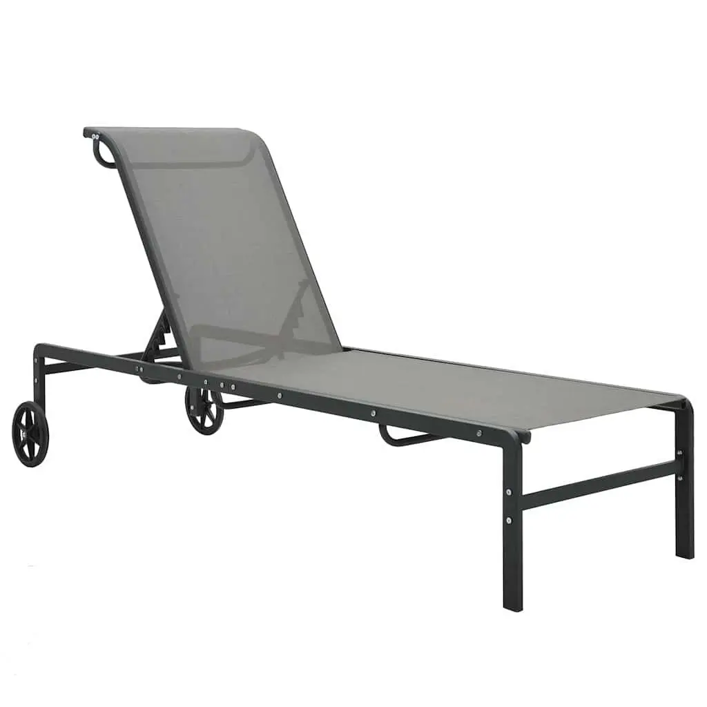 Sun Loungers Set 2 pcs Grey Textilene Adjustable Backrest Outdoor Garden Patio Furniture