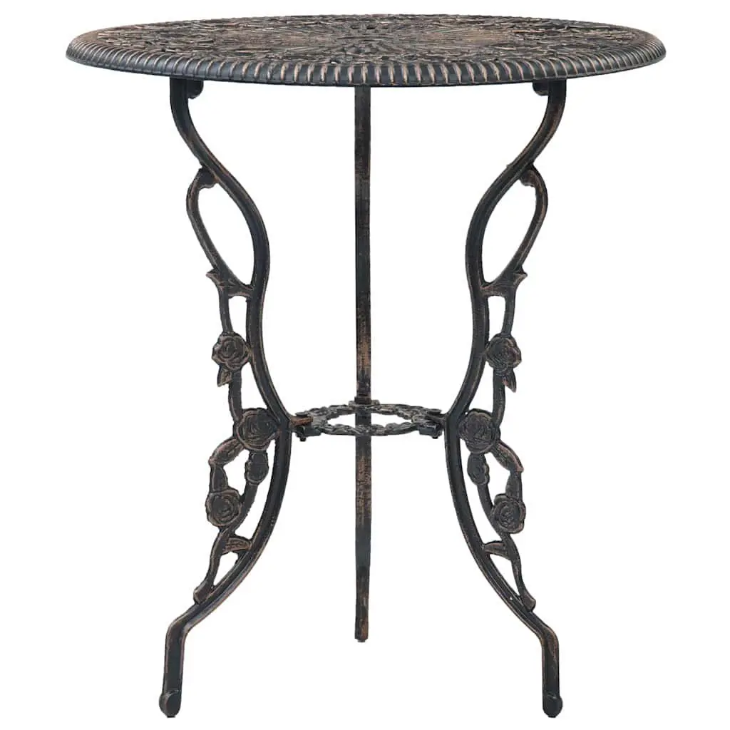 3 Piece Outdoor Bistro Set Round Table 2 Chairs Cast Aluminium Brown