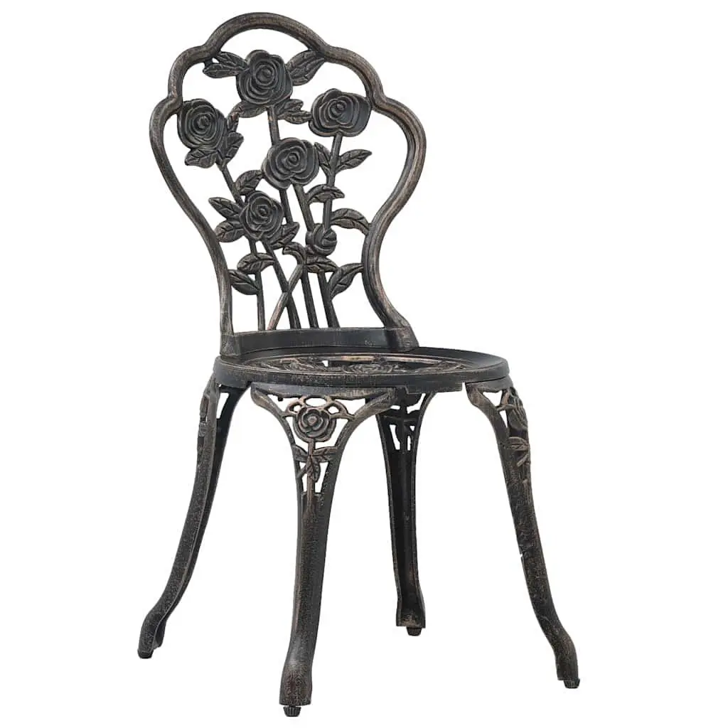 3 Piece Outdoor Bistro Set Round Table 2 Chairs Cast Aluminium Brown