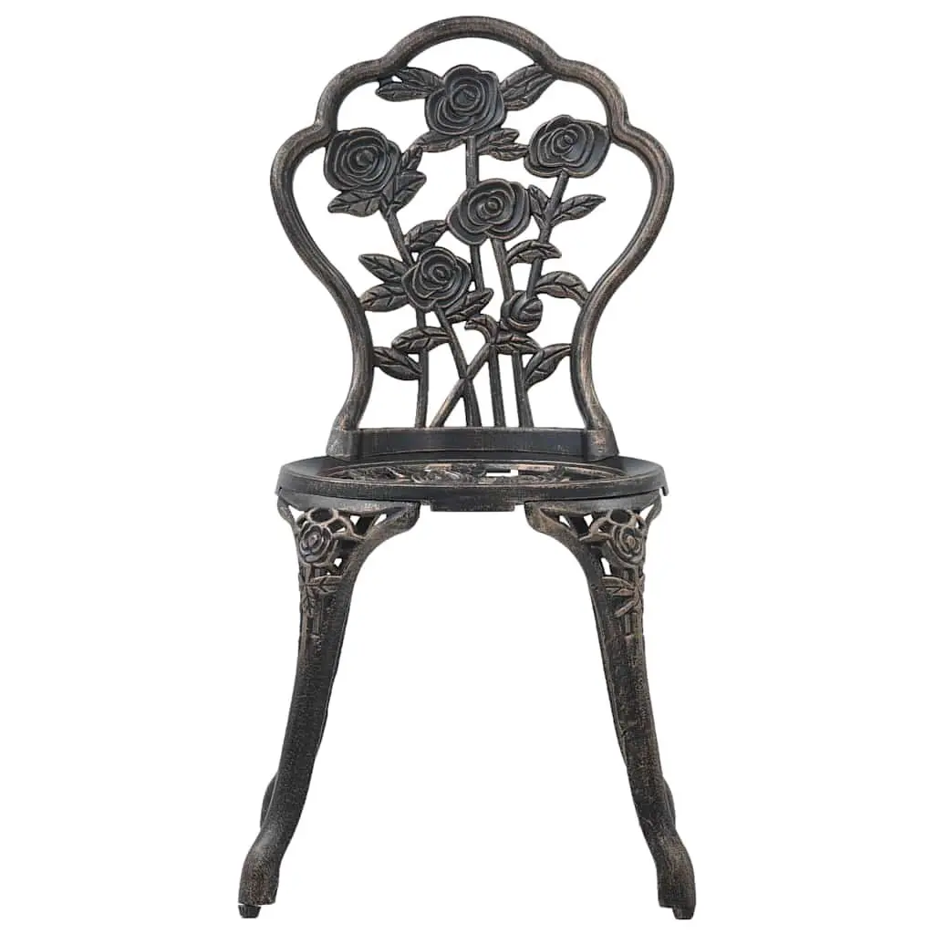 3 Piece Outdoor Bistro Set Round Table 2 Chairs Cast Aluminium Brown