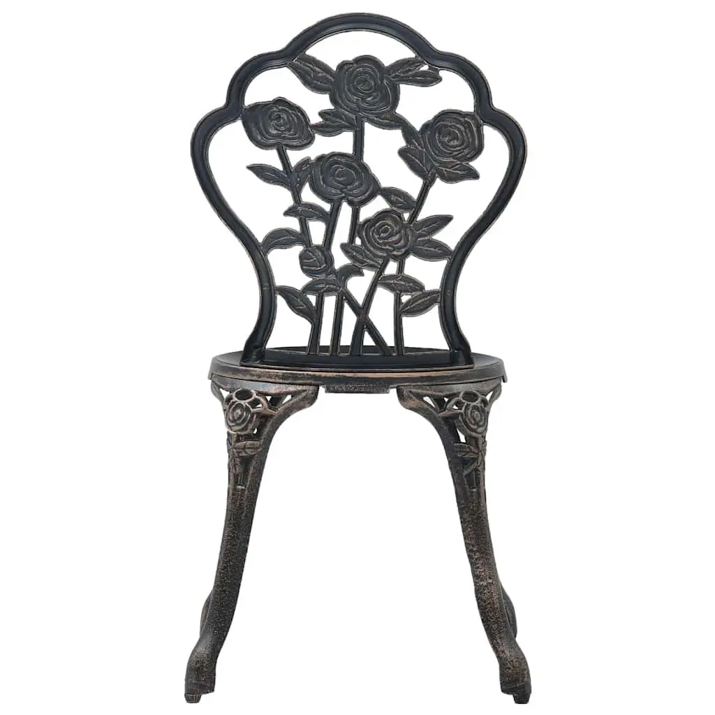 3 Piece Outdoor Bistro Set Round Table 2 Chairs Cast Aluminium Brown