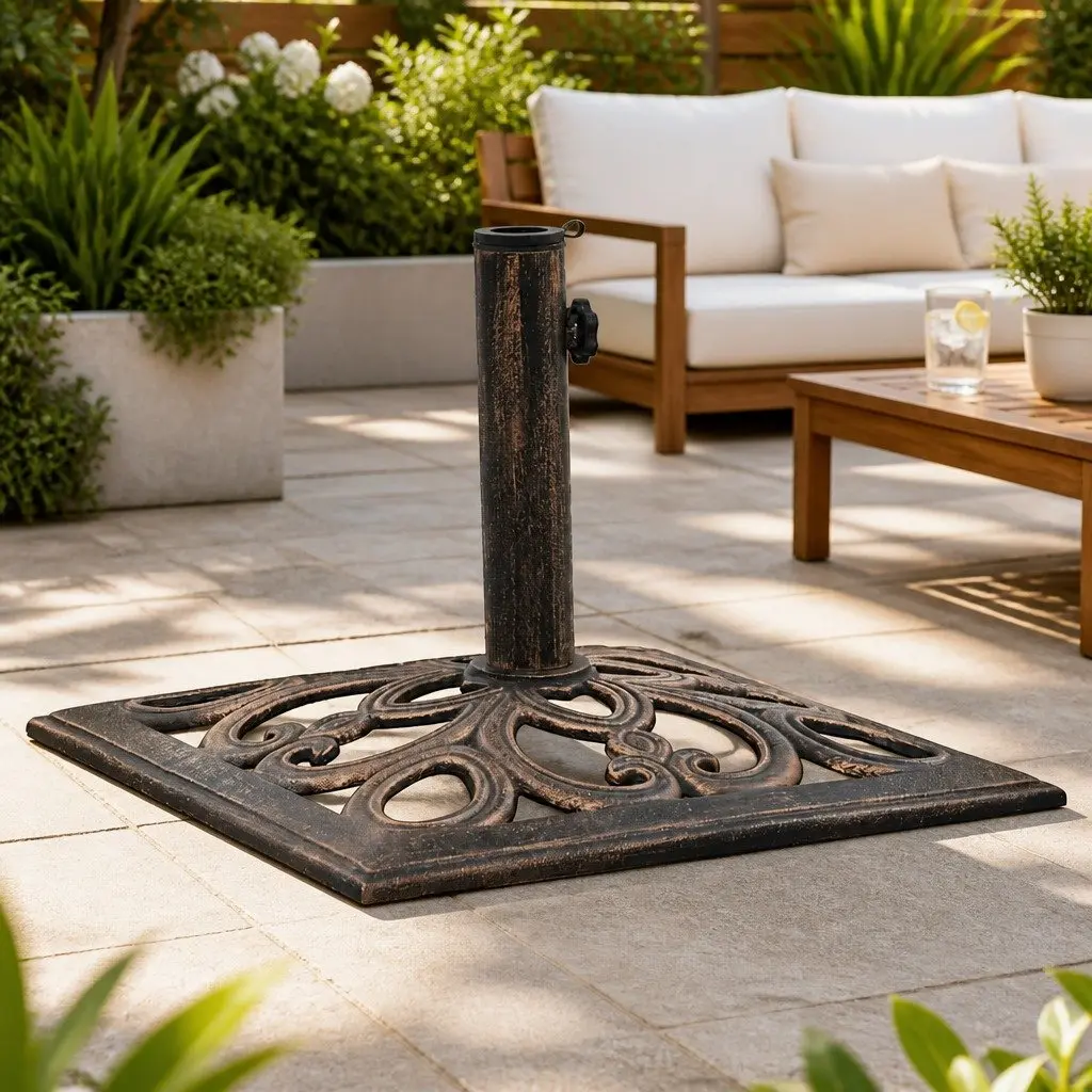 Umbrella Base Cast Iron Brown Outdoor Garden Patio Stand Weighted Holder 49 cm