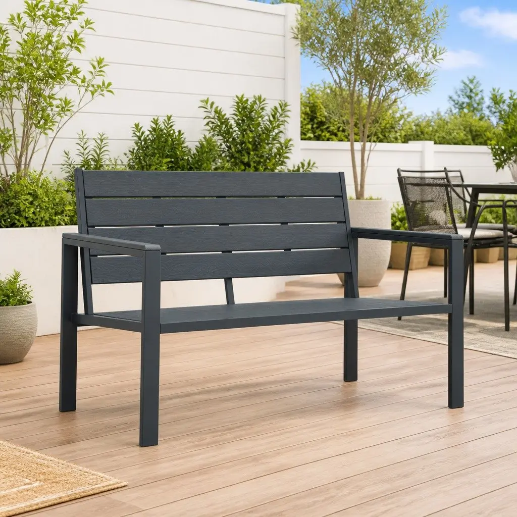 Outdoor Garden Bench Weather Resistant 120cm Grey Wood Look