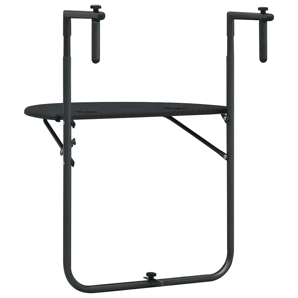 Adjustable Height Black Outdoor Hanging Table Foldable Rattan Look Coffee Worktop