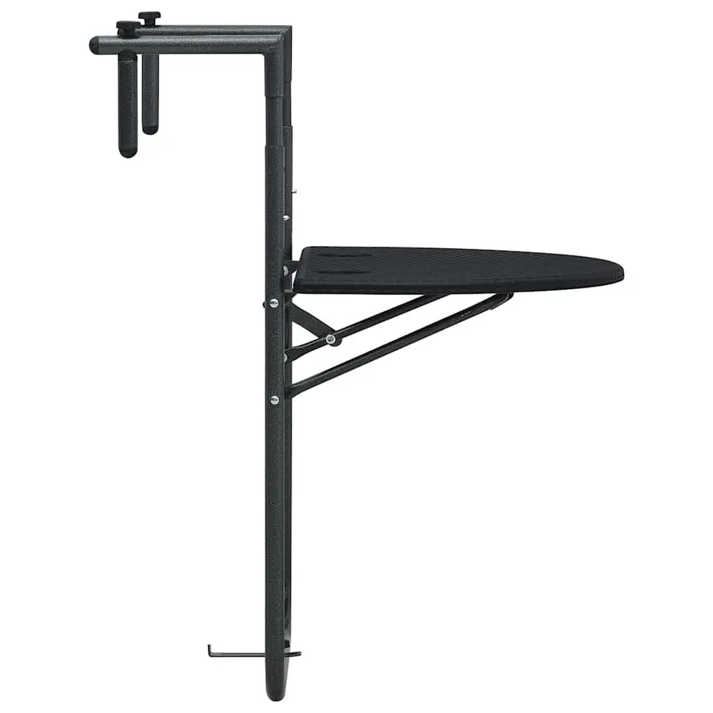 Adjustable Height Black Outdoor Hanging Table Foldable Rattan Look Coffee Worktop