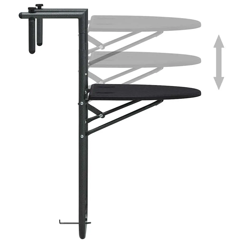 Adjustable Height Black Outdoor Hanging Table Foldable Rattan Look Coffee Worktop