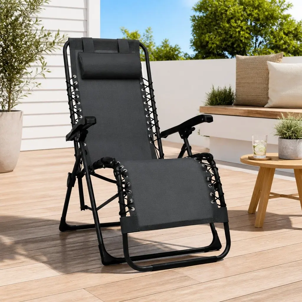 Black Folding Deck Chair