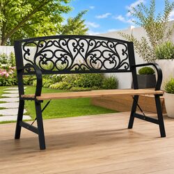 Garden Bench 120cm Outdoor Seating Weather Resistant Patio Furniture Black