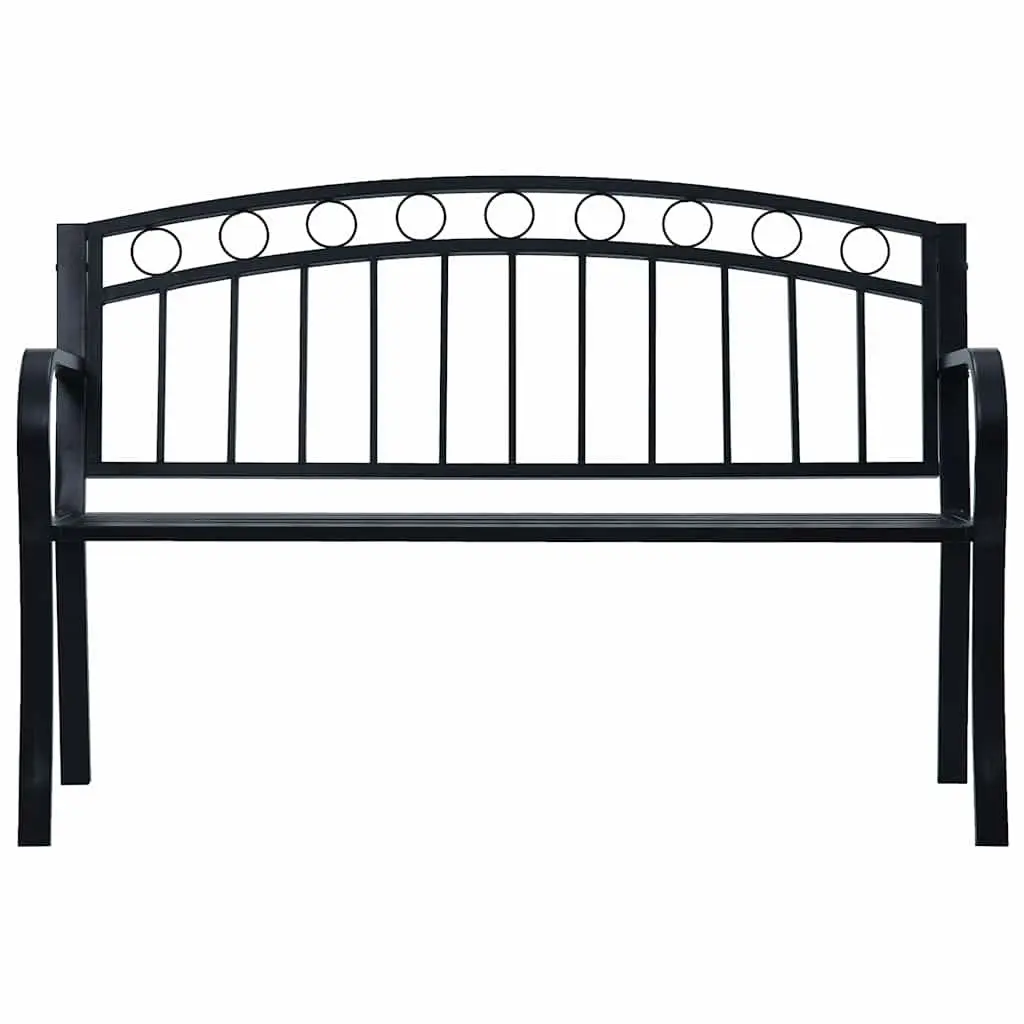 Outdoor Garden Bench 125cm Black Metal Seating Curved Armrests Patio Furniture