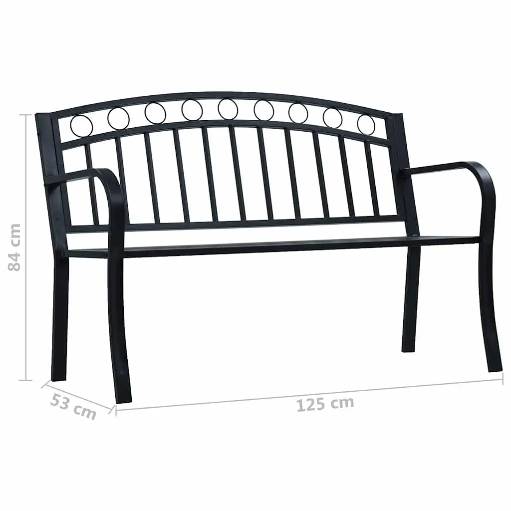 Outdoor Garden Bench 125cm Black Metal Seating Curved Armrests Patio Furniture